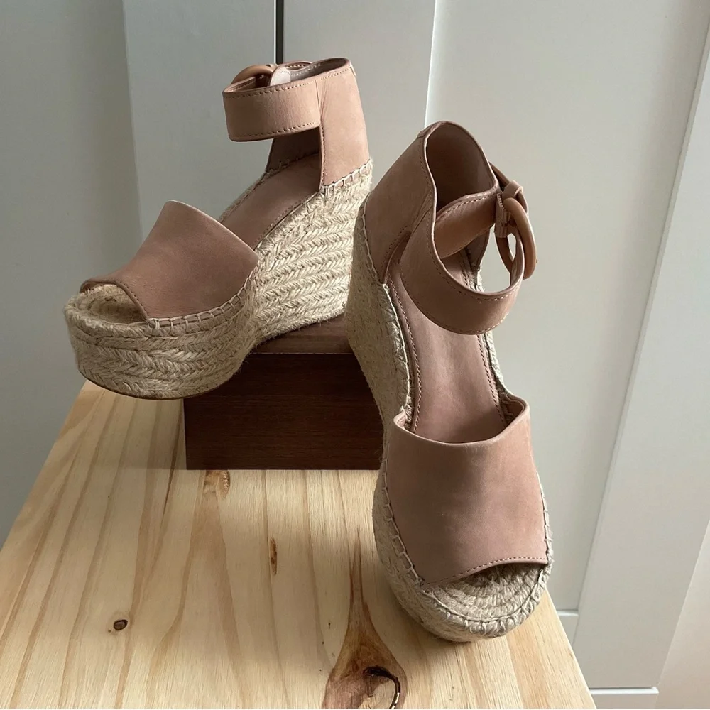 Women’s Marc Fisher Espadrille Platform Wedge Sandals Pink Leather Size 5M - Picture 1 of 10